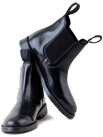 Rhinegold COMFEY CLASSIC LEATHER JODHPUR BOOTS FOR WOMEN - Traditional Horse Riding Boots - No Zippers, Easy On/Off, Elastic Sides (Black, Size EU 41, UK 7)