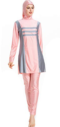 ShuoBeiter Muslimischer Badeanzug Neu Muslimische Bademode Burkini für Damen Frauen Mädchen Hijab Vollverkleidete Islamische Schwimmanzug UV Schutz Bescheiden Muslim Swimwear (Rosa, S)