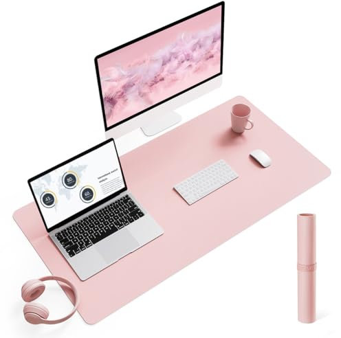YSAGi Non-Slip Desk Pad, Waterproof PVC Leather Desk Table Protector, Ultra Thin Large Mouse Pad, Easy Clean Laptop Desk Writing Mat for Office Work/Home/Decor (90 x 43 cm, Pink)