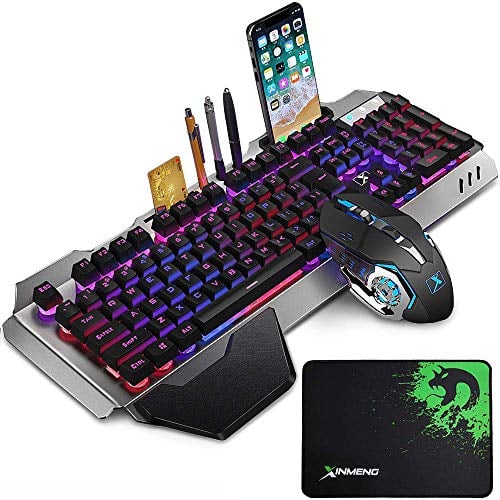 LexonElec Wireless 2.4G Rechargeable Keyboard Mouse Set 3800mAh Large Capacity Mechanical Feel Rainbow Backlit Gamer Keyboard 2400DPI 7 Colors Breathing Mouse 6 Buttons Optical Mice for Laptop Pc Mac