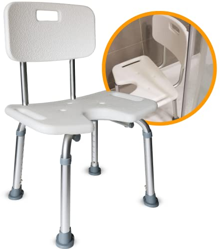 OrtoPrime Taburete Baño Ducha Forma de U Higiénico - Banqueta Baño Adultos - Silla para Ducha para Personas Mayores - Taburete Ducha para Mayores - Silla Ducha Mayores - Taburetes para Baño Confort