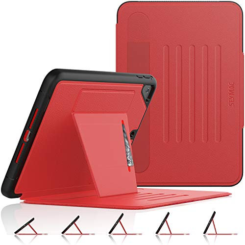 SEYMAC stock Case for iPad Mini 5/ Mini 4 7.9 inch, Shockproof Auto Sleep/Wake Smart Cover with Pencil Holder [Multi-angles Magnetic Stand]& Card Slot for iPad Mini 5th/4th Generation 2019/2015, Red