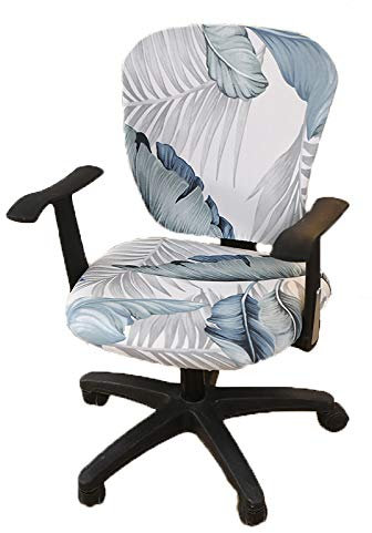 wonderfulwu Computer Office Chair Cover, Universal Removable Washable Rotating Armchair Cover, Green Blue Leaves
