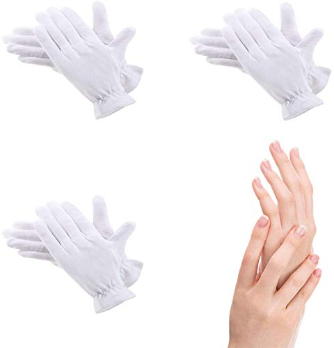 3 Paia Guanti Idratanti in Cotone Bianco per la Notte, Elastico Morbido Qualità Superiore, per Mani Secche, Eczemi, Bellezza, Pelle Sensibile e Irritata, Taglia Unica - unisex