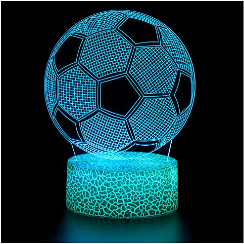 ZNZ Football 3D Illusion Lamp Gifts Night Light for Kids Boys Girls Men's Women's, 16 Colors Auto Changing Touch Switch Desk Decoration Lamps Birthday Gift with Remote Control