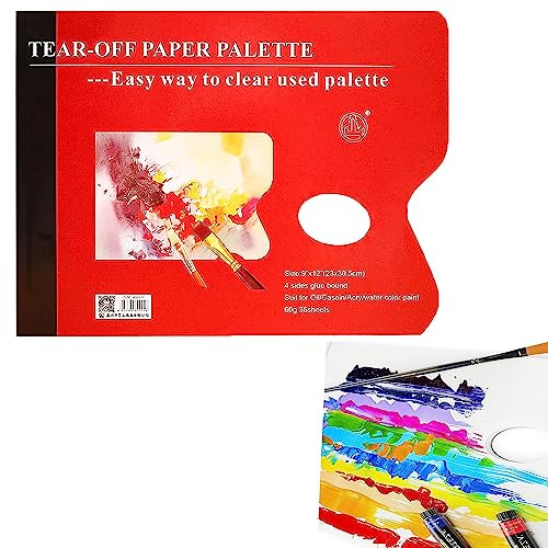 36 Blatt Palettenblock, Abreißen Farbmischpalette Papier 23 x 30.5cm, mit Daumenloch, Einweg Farbmischpalette Malblock Künstler Acrylfarbe Mischen Zubehör für Ölgouache Aquarellmalerei