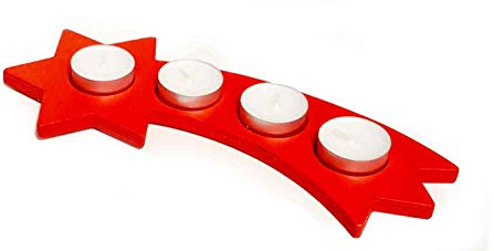 Hess Holzspielzeug 40035 - Teelichthalter in Sternenform mit Schweif, aus Holz, rot, Dekoration für besondere Anlässe aus dem Erzgebirge