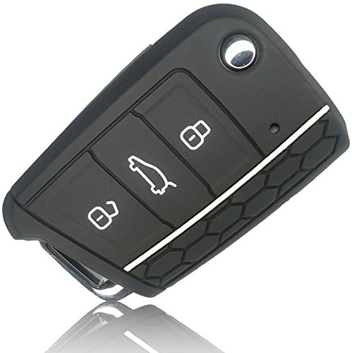 FOAMO Autoschlüssel Hülle Kompatibel mit VW Golf 7, SEAT, Skoda Autoschlüssel Silikon-Hülle Schlüssel-Hülle Schutz-Hülle für Autoschlüssel Schwarz Weiß