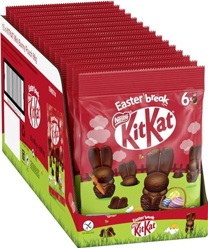 KitKat NESTLÉ KITKAT Mini-Osterhasen Beutel, eine Tüte voller kleiner Osterhäschen aus Milchschokolade mit Knusperstückchen, 15er Pack (15x66g)