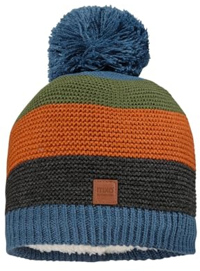 maximo Kids-Mütze, Streifen, Pompon Plüschfutter 49/-51 dunkeljeans/Multicolor