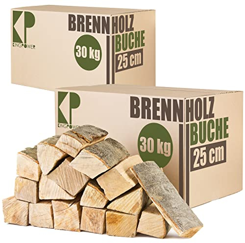 Reine Buche Brennholz 25cm und 33cm Kaminholz 60kg für Kaminofen Lagerfeuer Feuerschale Ofen Grill Buchenholz kammergetrocknet ofenfertig Holzscheite Kingpower, Länge :25 cm