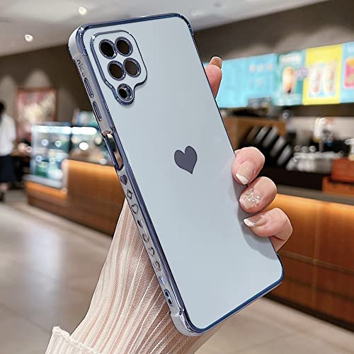Compatible with Samsung Galaxy A12/M12 Case,Love Heart Pattern Electroplated Design Soft TPU Shockproof Protective Phone Case Full Camera Lens Protection Cover for Samsung Galaxy A12/M12-Blue