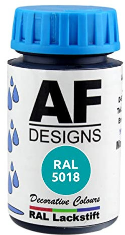 Alex Flittner Designs Paint Pen RAL 5018 Turquoise Blue Glossy 50 ml Wood Metal Furniture Bathroom Retouching Paint Repair Paint
