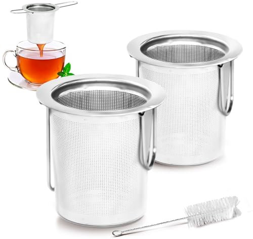 2 Pack Tea Infuser, Stainless Steel Extra Fine Mesh Tea Strainer for Loose Leaf with Foldin Handle Sitting in Mugs, Tea Filters, Tea Strainers, Tea Basket, Infusers Tea Diffuser for Loose Tea Steeper