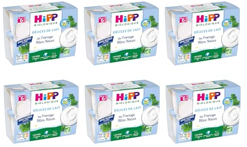 HiPP - Délices De Lait - Fromage Blanc Nature - Coupelles 4x100g - Lot de 6