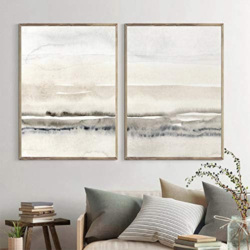 Beige und graues Leinwandbild abstraktes Aquarell Posterdruck modernes minimalistisches Wandbild nordische Bilder Wohnzimmer Heimdekoration 40 x 60 cm x 2 ungerahmt