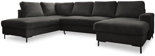 Cord Sofa U Form mit Schlaffunktion - Ecksofa mit Schlaffunktion und Bettkasten, Wohnlandschaft U Form, XXL Couch U Form, Big Sofa XXL, Eckcouch mit Schlaffunktion und Bettkasten, (Sofa Grau Links)