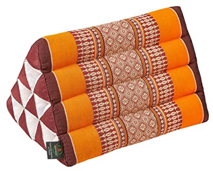 Handelsturm Kleines Thaikissen Dreieck 33 x 20 cm Kissen mit Füllug aus Kapok Dreieckskissen aus Thailand, Dekokissen oder Stütze (braun & orange)