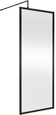 nuie WRFBP1880 Modern Bathroom Full Outer Frame 8mm Toughened Safety Glass 1850mm Wetroom Screen & Support Arm, 800mm, Satin Black