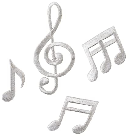 ETDesign #E02404 Dancing Music Notes Iron On Embroidered Applique Patch by ETDesign (Silver Color)