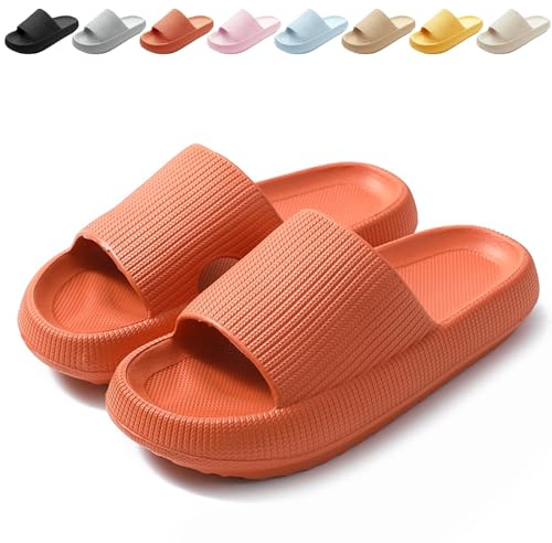 Calish Badeschuhe Herren Damen Cozislides Original Slippers Cloudyzz Schlappen Wolke Rutschfeste Badelatschen Hausschuhe Sommer Pantoletten Badeschlappen Flip Flops Indoor/Outdoor, Orange, 40-41 EU
