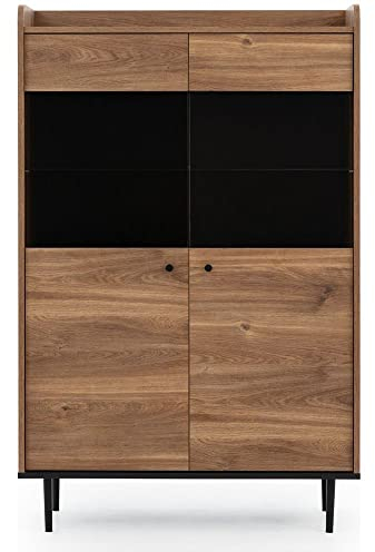 Lomadox Highboard Vitrine 90 cm in Eiche Nb. Wohnzimmer Möbel im modernen Vintage Design, B/H/T ca. 90/140/40 cm