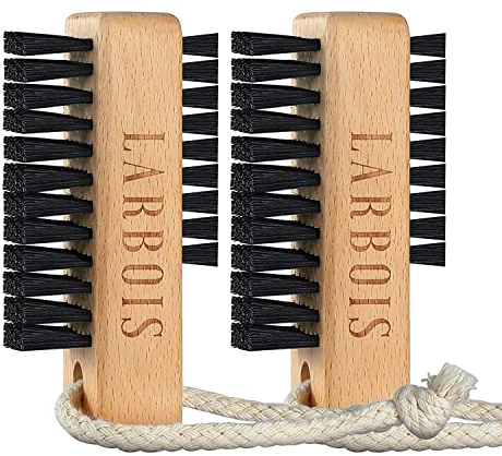 Wooden Nail Brush,Larbois Double Sided Hand and Nail Cleaning Brush, 2Pcs Scrubbing Brush Eco Friendly Fingernail Brush with Hanging Rope for Hand Toes Nail Home Garden Salon use-Bench Wood-Black