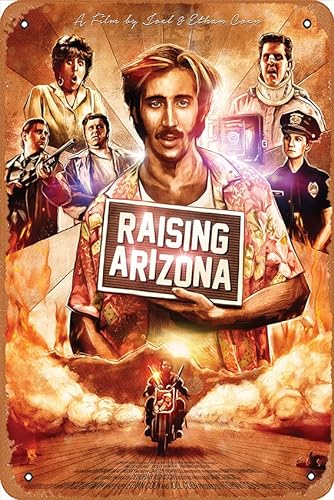 Zuhhgii Blechschild aus der Serie Raising Arizona, Vintage-Retro-Blechschild, Filmposter, klassische Film-TV-Poster, Männerhöhle, Wandkunst, Dekoration, Geschenk, für Damen und Herren, 20,3 x 30,5