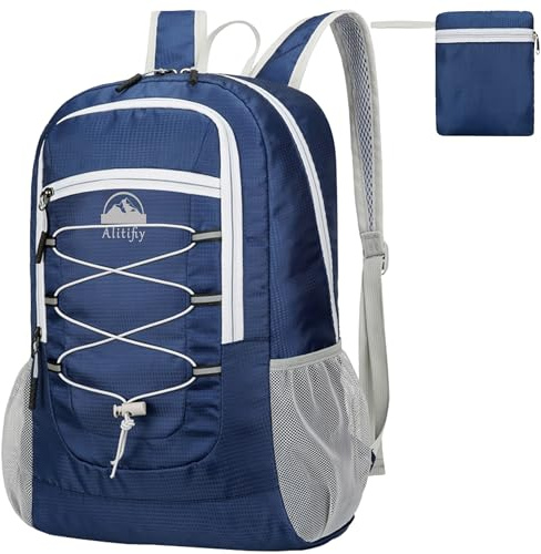 Alitifiy Lightweight Foldable Backpacks, 30L Packable Waterproof Small Hiking Bags & Packs Knapsack Daypack Handy for Men Women Ladies Kids Travel Camping Outdoor Rucksack Bag Pack (Dark Blue-2)