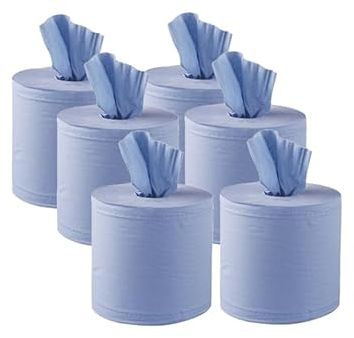 6 x Big 150m Blue Roll Centrefeed Flat Sheet ROLL Centerfeed Paper Wipe Towel Tissue (Six150m Rolls)