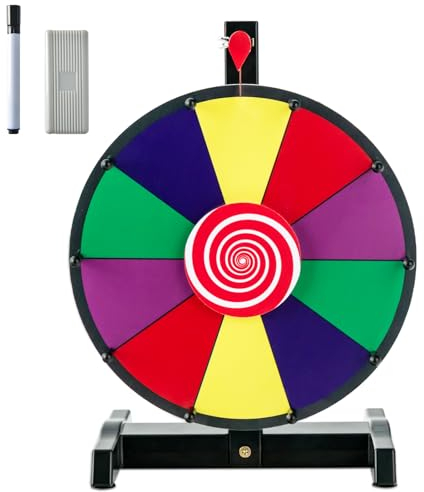 SOARS 12 Glücksrad zum Drehen, Gluecksrad inkl. Whiteboard Marker & Schwamm, Glücksrad zum selbstgestalten, Preisrad, Tischglücksrad für Wortspiele, Neujahr, Party (φ30cm, 10 Teile)