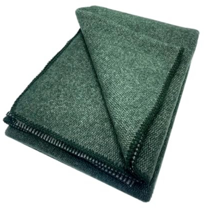 Wollplaid Wolldecke Neuseelandwolle doppelt, 100% Wolle, 140x200cm, 490g/m2 (grün/grau)