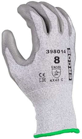 Ergos Gants De Sécurité Contre les Coupures |10 Paires | Protège Contre Les Risques Élevés De Coupure Niveau C | Idéal Pour Travaux De Précision | Taille 6-12 | Gris | Certifié CE