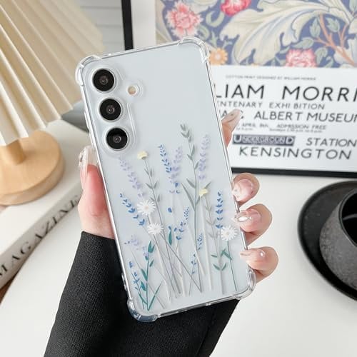 ZTOFERA Hülle für Samsung Galaxy A55, Transparentes Klares Weiches TPU Hülle mit Blume Muster, Ultra Dünne Kratzfeste Silikon Gel Schutzhülle für Samsung A55 5G - Lavendel
