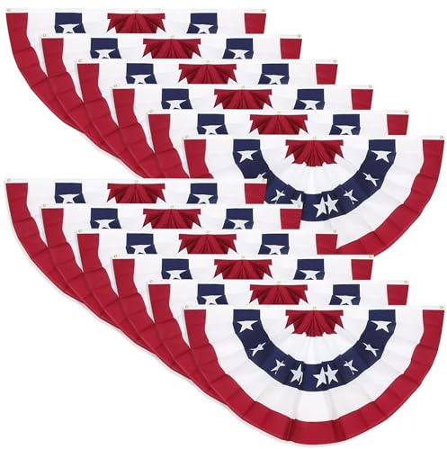 12 Stück 90 x 400 cm große amerikanische Flagge, patriotische Wimpelkette | Patriotische US-Fan-Flaggen für den 4. Juli, Gedenktag und Amerikas 250-jähriges Jubiläum für drinnen und draußen