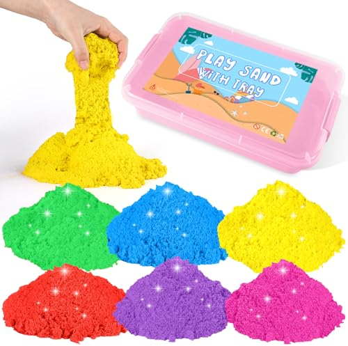 AtMini Wonder Sand Regenbogen Mix Set -5kg Spielsand with 6 Farbe,Knetsand für kinder Sandbox mit Deckel für kinder 3 4 5 6 7+ Jahre Alt(Rosa)
