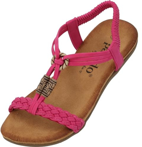 Palado Damen Sandalen Ereshi by Sila Sahin – modische Pantoletten - elegante Sommerschuhe - bequeme Sandaletten mit elastischem Riemen Pink UK5,5 - EU38
