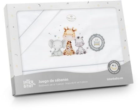 mibebestore Sabanas 100% Algodón Minicuna 50X80 Encimera, Bajera Ajustable y Funda Almohada, Primavera, Verano - Jirafa Blanco/Gris