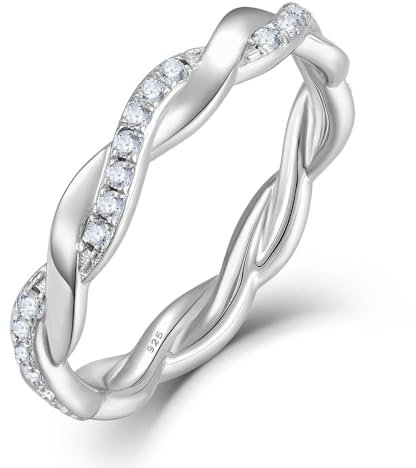 YL Unendlichkeit Geburtsstein Damen Ringe 925 Sterling Silber 5A Zirkonia Stapelbare Ring Eternity Ewigkeitring Schmuck Geschenke für Damen Mutter Freundin,Größe58