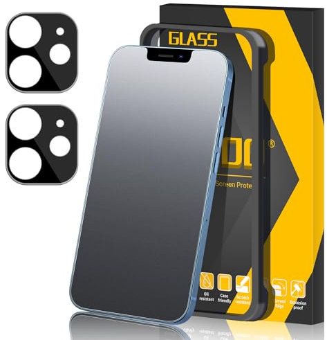 JEHOO für iPhone 12 Matt Panzer Schutz Glas, [2+2 Stück] Matte Schutzfolie und Kamera Glasfolie, Rahmen-Installationshilfe Blendschutz, Anti-Fingerabdruck Screen Protector, Kratzern