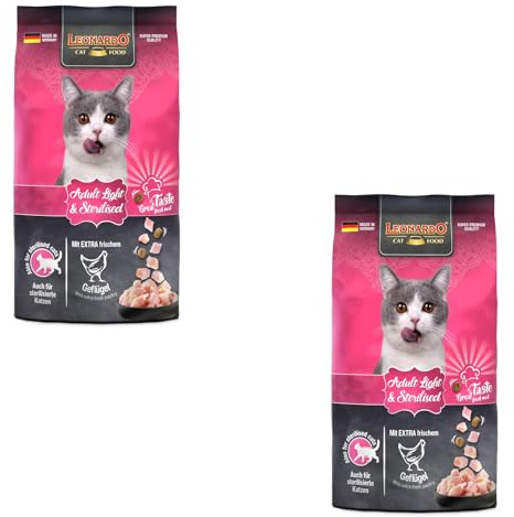 Leonardo Adult Light & Sterilised | Doppelpack | 2 x 300 g | Trockenfutter für ausgewachsene sterilisierte Katzen | Mit Geflügel | Reduzierter Energiegehalt & hoher Eiweißgehalt