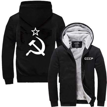 KGQSHFVF Gefütterter Warmer Herren-Kapuzenpullover Für C.C.C.P. Reißverschluss-Kapuzenpullover Patchwork-Jacken Bedruckte Kapuzenjacke Langarm-Sweatshirts-Black||5XL