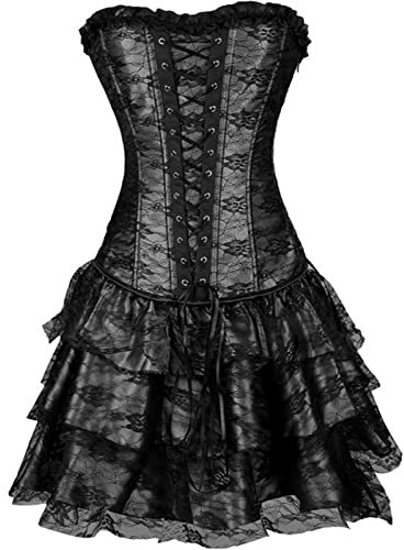 Partykleid Rock Korsett Kleid Corsagenkleid Corsage Vollbrust Kostüme Damen Burlesque Rock Moulin Rouge Gothic Corsagenkleid Korsett Corsage Rock Tüll Tutu Eleganter Damenrock