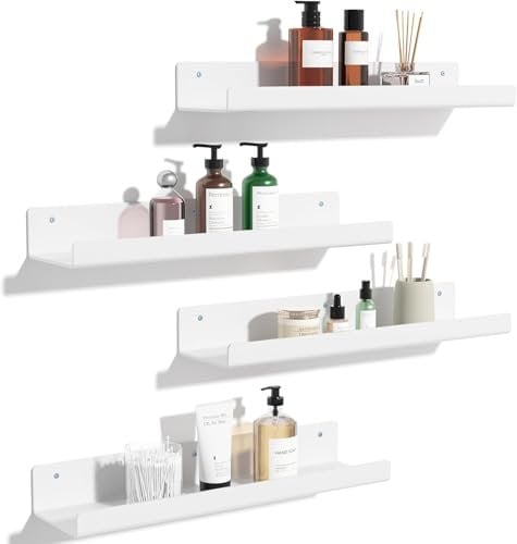 upsimples 4 Stück Wandregal Weiß, Wandregal ohne Bohren, Regal Weiß Wand, 38 * 10 cm, Zwei Befestigungsmöglichkeiten, für Bad, Schlafzimmer und Küche