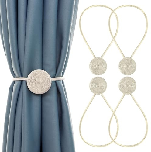 Zssxysm 4 Stück Magnetische Vorhang Raffhalter, Ggardinenhalter mit Magnet, Gardinen Raffhalter Clips Klammern für Vorhänge, Vorhangseil, Gardinen Zusammenbinden für Haus Dekoration (Beige)