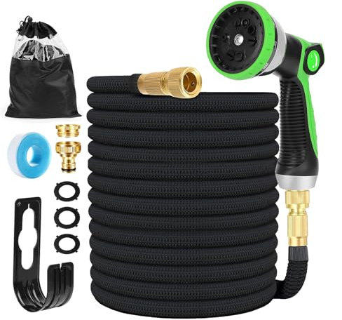 15M Flexibler Gartenschlauch, 10 Funktionen Gartenschlauch mit 1/2 und 3/4 zoll Messinganschlüsse,Ausziehbarer Wasserschlauch für Bewässerung, Gartenreinigung