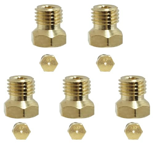 5PCS Gicleur Gaz Butane, Injecteurs Universels en Laiton Durable, Gicleur Gaz Bouteille pour Plaques de Cuisson GPL et gaz Naturel [Classe énergétique A] (0,5 mm, 0,7mm, 0,7 mm, 0,87 mm et 1.02 mm)