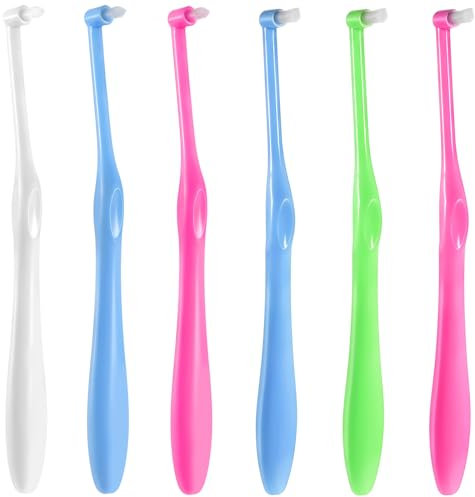 Ptwola 6 Stück Tuft Zahnbürste Weich Büschelzahnbürste Einbüschelbürste Kleine Zahnbürste Getuftet für Implantate, Empfindliche Zähne, Zahnfleisch, Detailreinigung (Grün + Weiß + Rosa + Blau, 6 Stück)