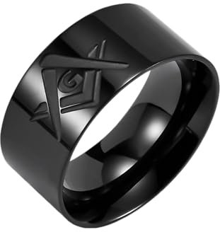 Wycian Verlobung Ring Frauen, Ring 10mm Edelstahl Schwarz Größe 67 (21.3) Poliert Freimaurer Breit 10mm Gravur für Damen Geburtstag