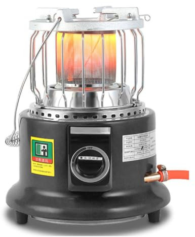 Tragbarer Terrassenheizstrahler 3,6 kW - Edelstahl Tischplatte Camping Heizung mit Propanschlauch und Druckreduzierventil, dreifach sicheres Schutzgerät für Eisfischen und Camping